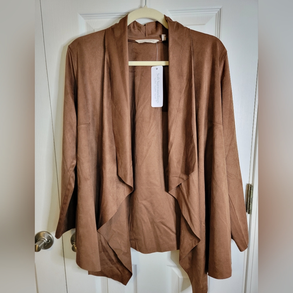 Soft Surroundings Shape Drape Faux Suede Jacket - Saddle - Size PM